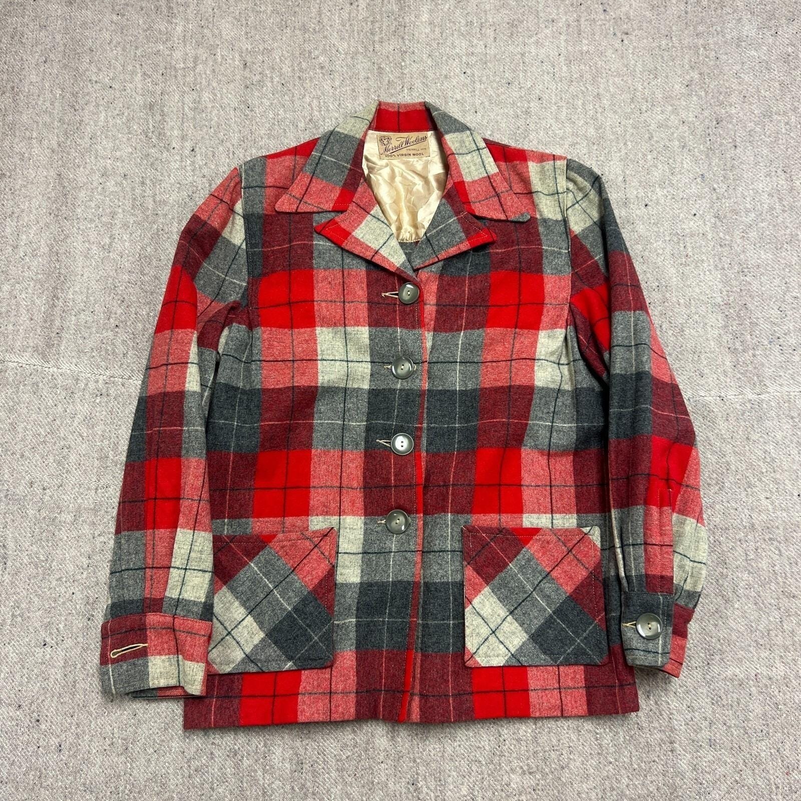 Vintage Merrill Woolens 49er Jacket Women's Medium Red 1950s Wool Plaid